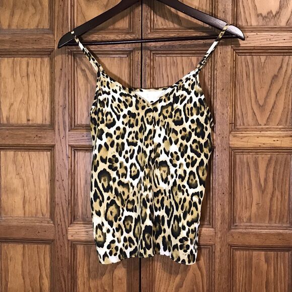 Abound Leopard Print Tank Top Women's XXS Black Tan Spaghetti Strap Adj. Cami - Picture 1 of 10